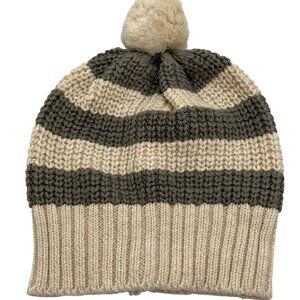 Striped Pom-Pom Baby Beanie Hats 0-3 Months Dark Ivy